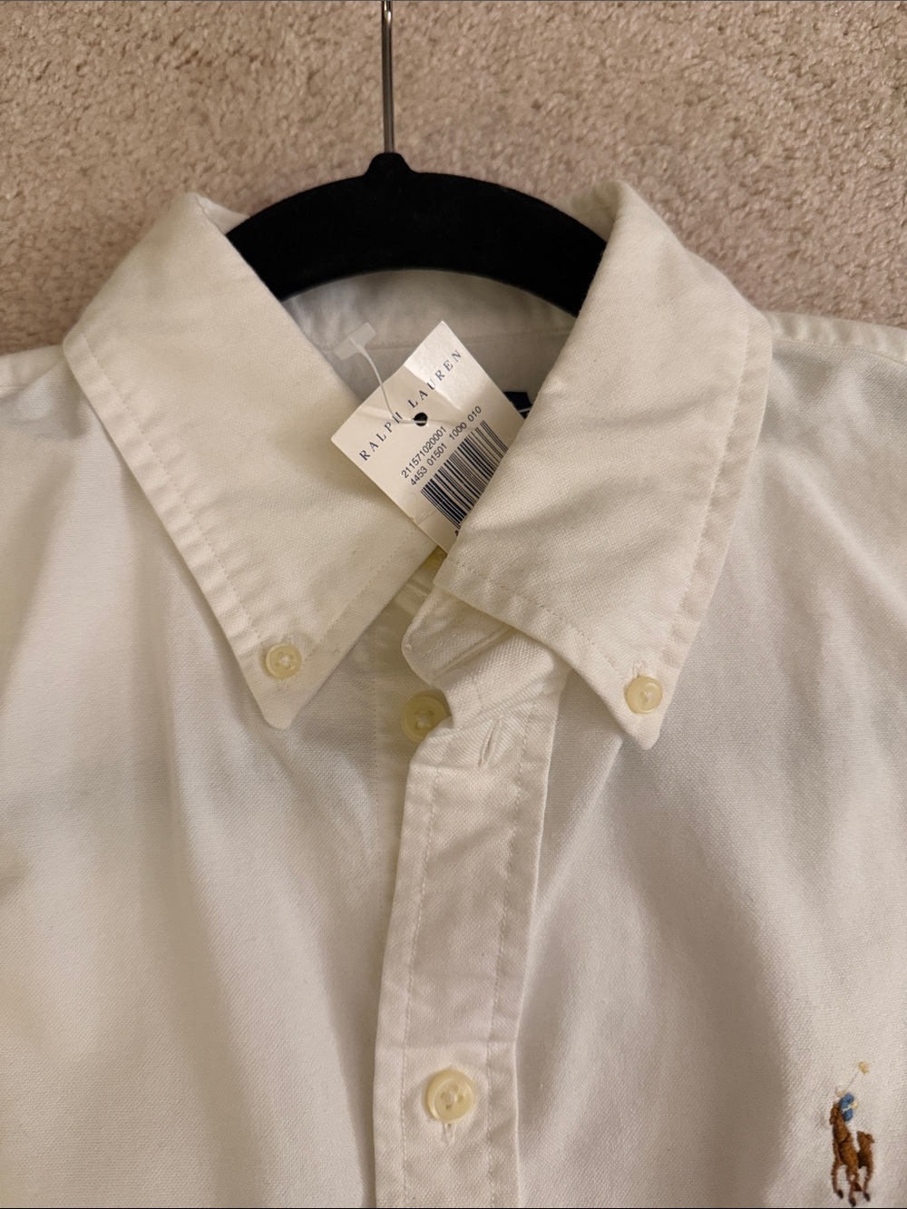 Ralph Lauren White Button-Down Shirt with Embroidered Pony - Picture 3 of 3